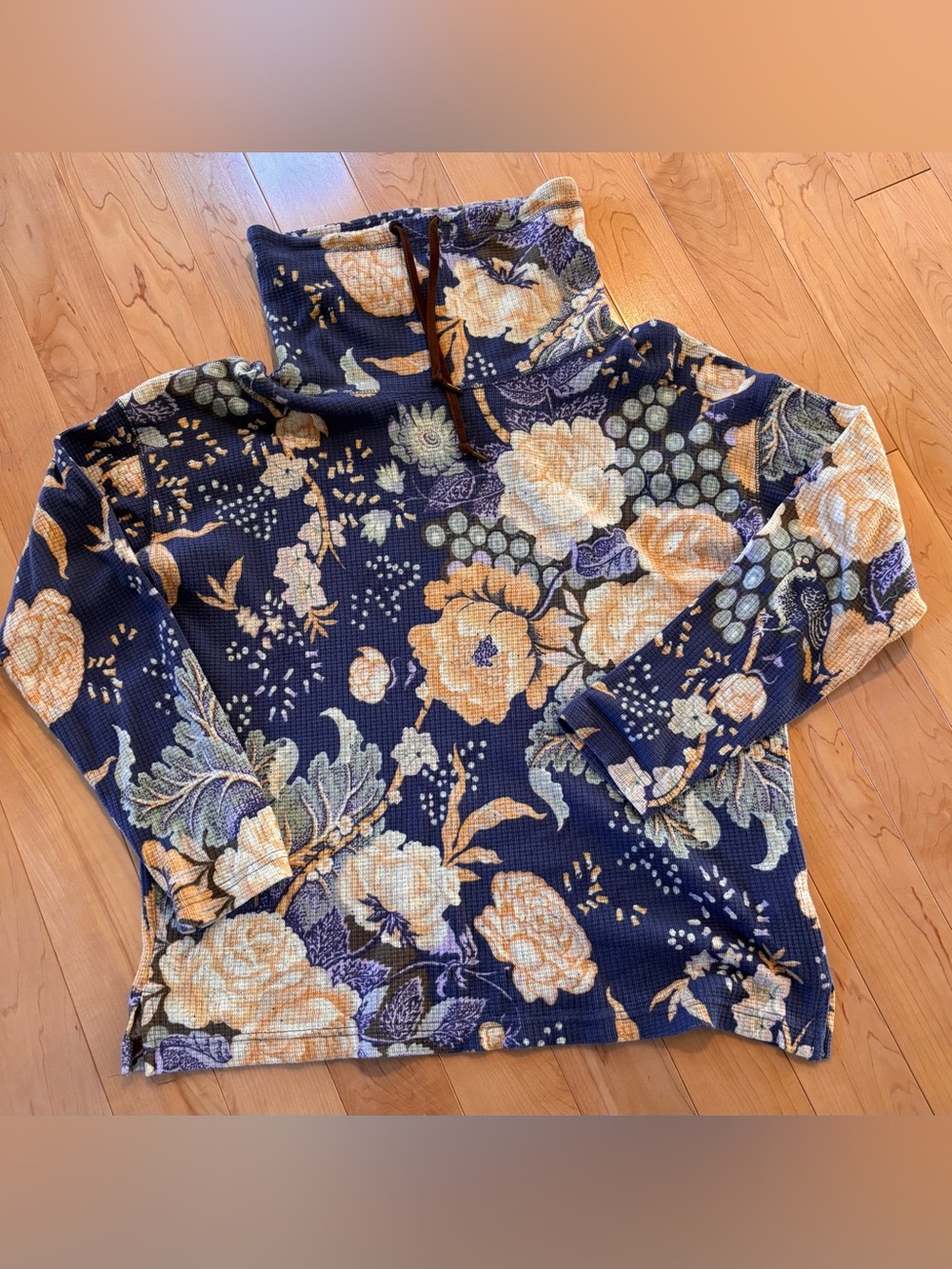 CHAPS Cowl neck sweatshirt lightweight cotton size M florals ties long sleeves